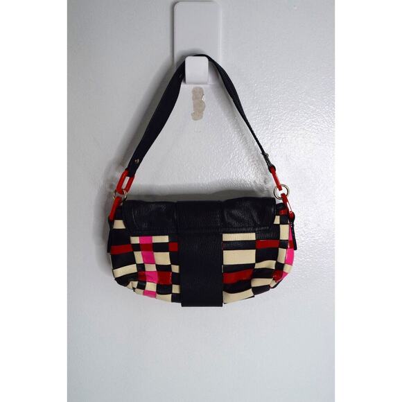 Kate Spade New York Leather Shoulder Bag y2K Weave Blue Pink Red White Flap - Picture 3 of 4